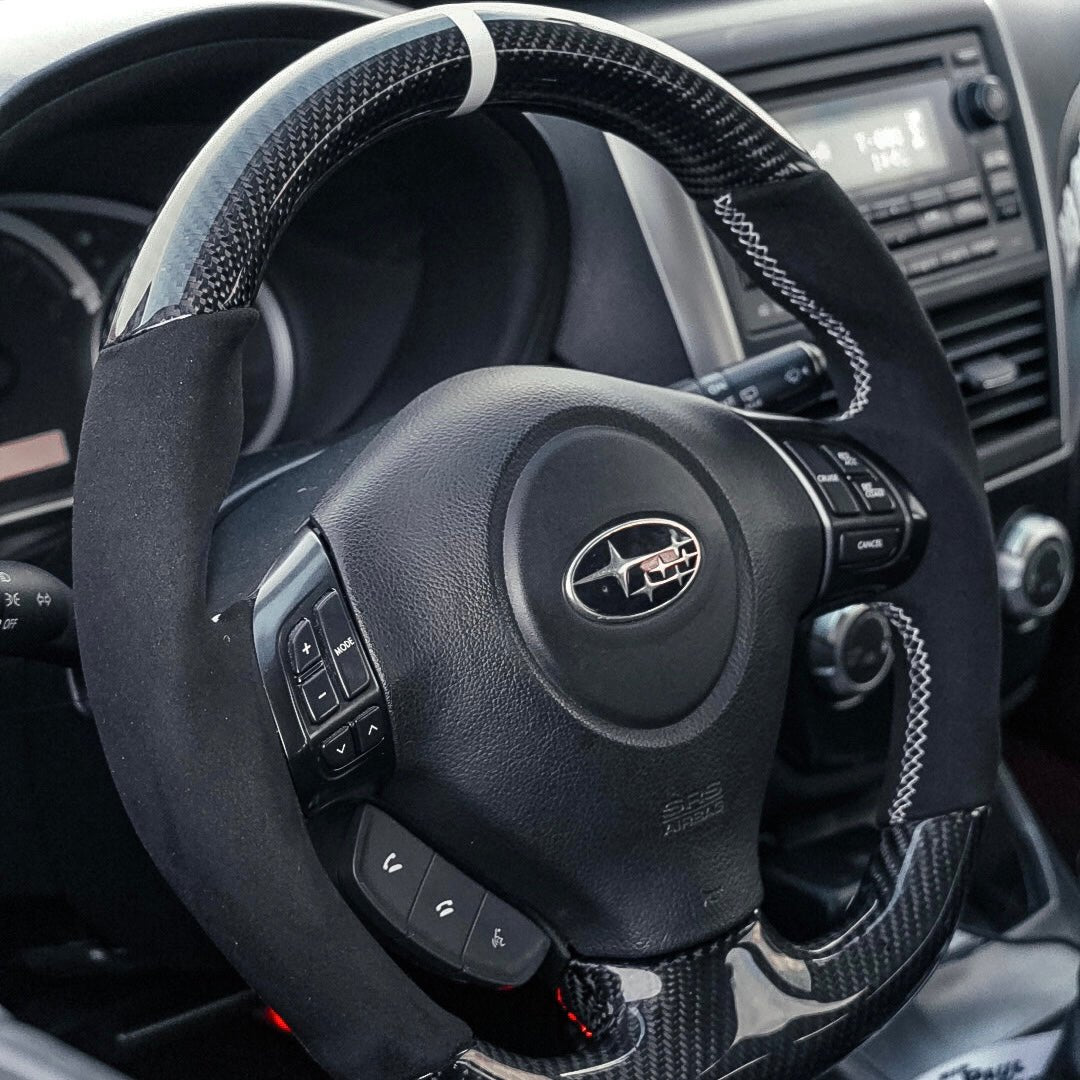 2008-14 WRX/STI Carbon Fiber D-Shape Steering Wheel - SubieFlow